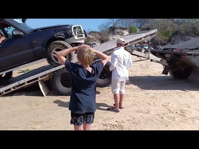 UNIMOG Towing Through Soft Sand of South Rocks, Rocky Beach, Fraser Island (aka Ngkala Rocks).