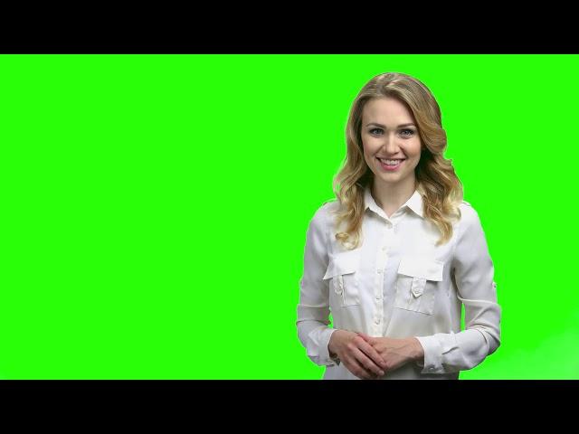 Woman presenting product - green screen - Chroma Key - No Copyright