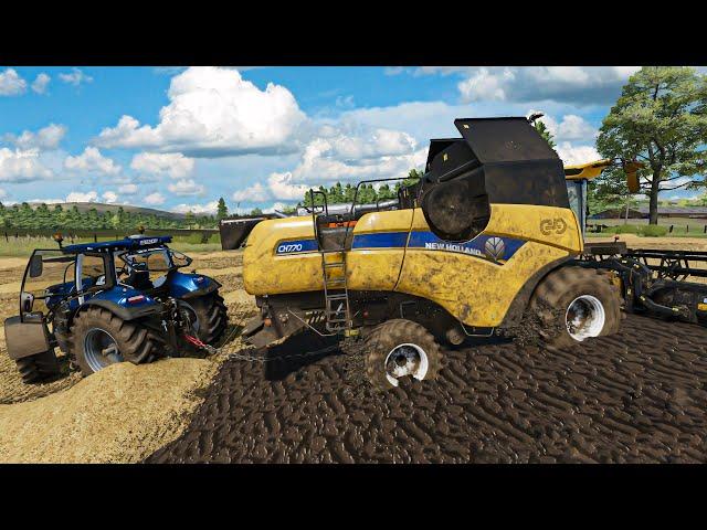 Disaster during Harvest due to weather conditions | Towing CH7.70 out of Mud | FS 22