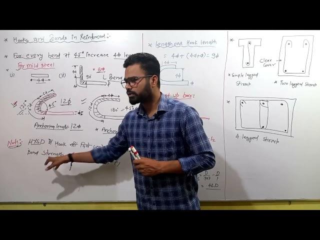 RCC Lecture-13 || Hook length of Reinforcement, Bent up Bar, two legged stirrups|| by Krishna sir