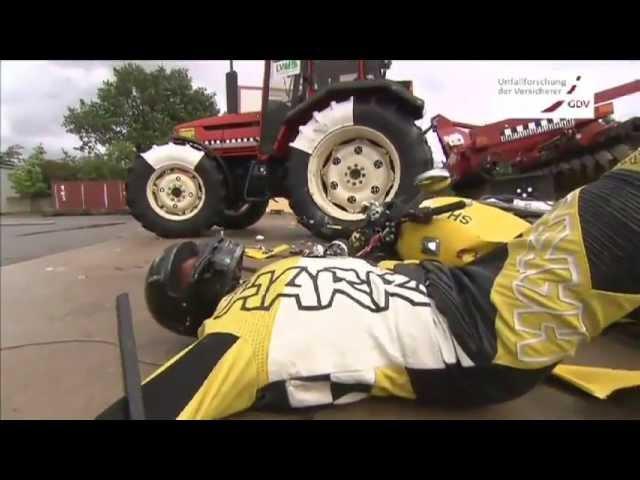 Tractor against motorcycle - No chance for bikers / GDV crash test /