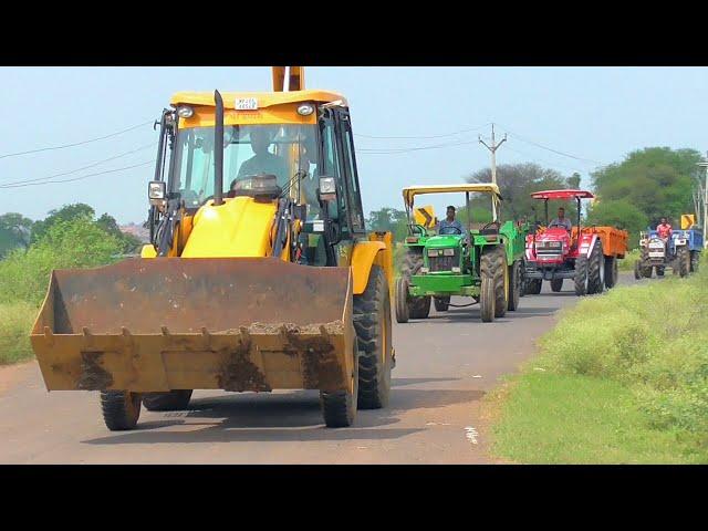 JCB 3dx Loading Mud in Trolley With 4wd Mahindra Arjun NOVO 605 John Deere Eicher 242 Tractors