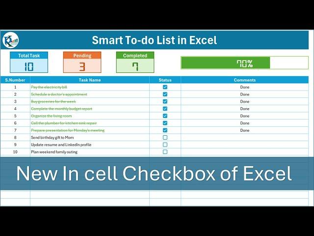 Smart To-do List with Excel's New Checkbox Feature