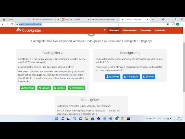 ci4 / CodeIgniter 4 installation in XAMPP server on windows 11,10,8,7