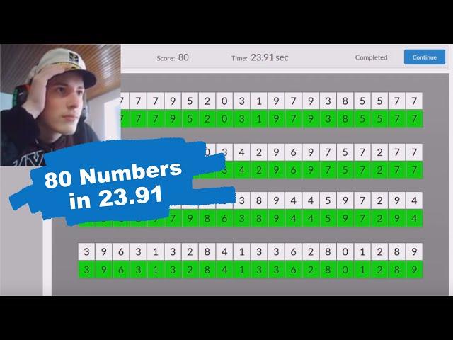 80 Numbers memorized in 23.91 seconds [Memory League]