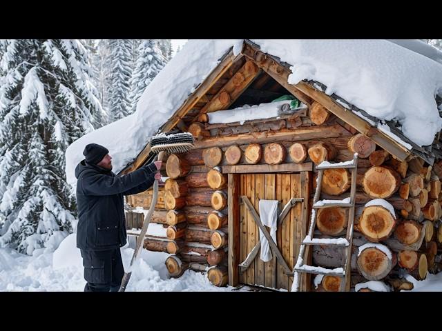 SURVIVE WINTER IN SMALL COZY LOG CABIN IN THE WOODS