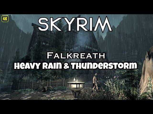 Skyrim - Falkreath Heavy Rain & Thunder Sounds - Walking At Night Skyrim Ambience For Sleep & Relax