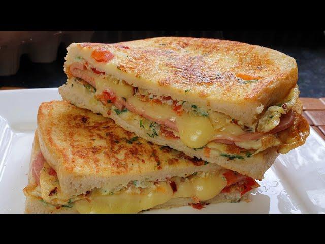 Cheese Egg Toast Breakfast Recipe | One Pan Egg Toast | Omelette Sandwich | Food Ocean