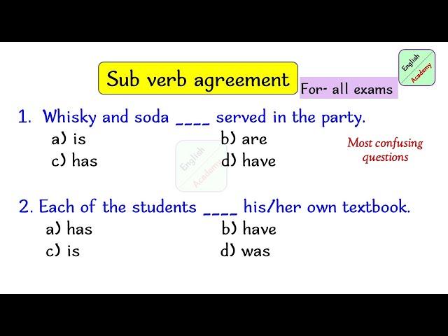 Subject Verb Agreement set 9 #ssc #mts #chsl #mggs #englishacademy #subjectverbagreement