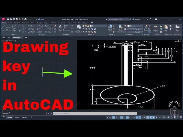 Drawing key in AutoCAD | 8th drawing practice for AutoCAD | Drawing practice for AutoCAD 2024