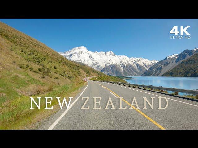 Scenic Drive in South Island, New Zealand | Lake and Mountain Views | 4K Driving Sounds ASMR