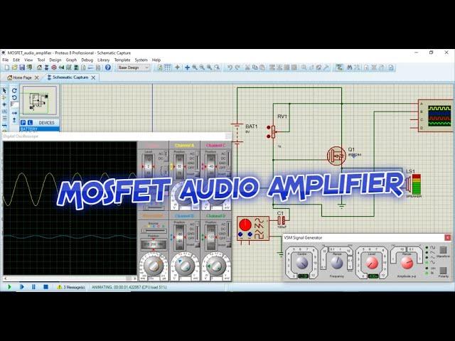 simulate mosfet audio amplifier Proteus tutorial