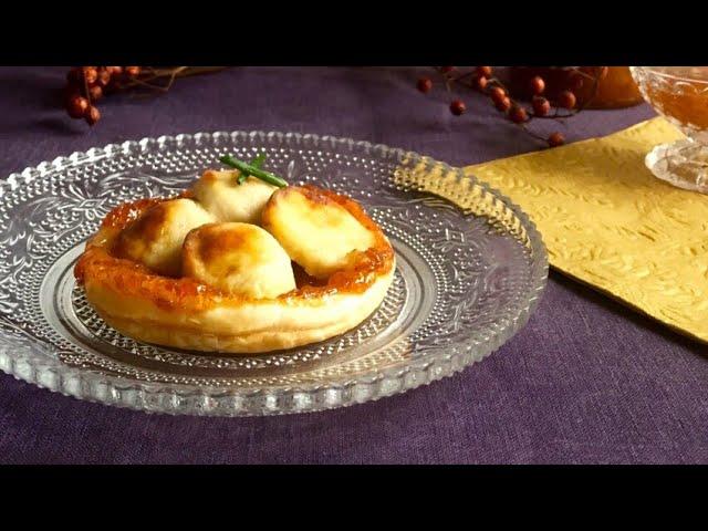 Recette : Tartelette croustillante au boudin blanc, confiture d'abricot et pain d’épices