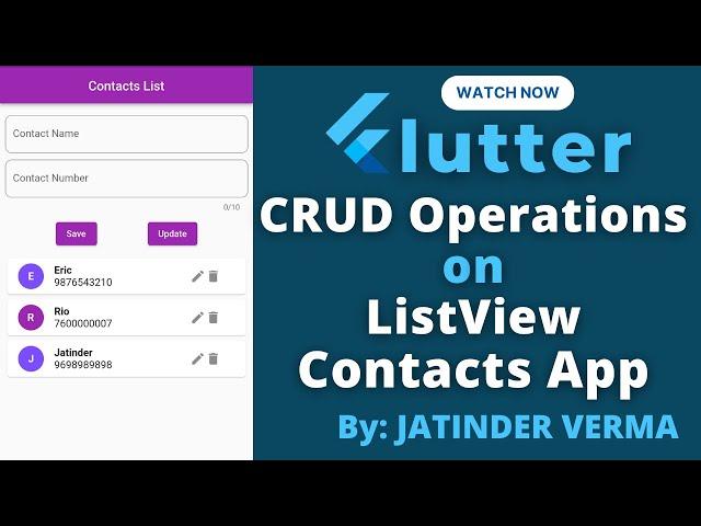 CRUD Operations on ListView in Flutter | Contact List App | ListView Insert, Update, Delete, Display