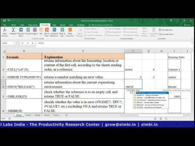 How To Use INFO Function In Advanced Excel | Simbi Labs India