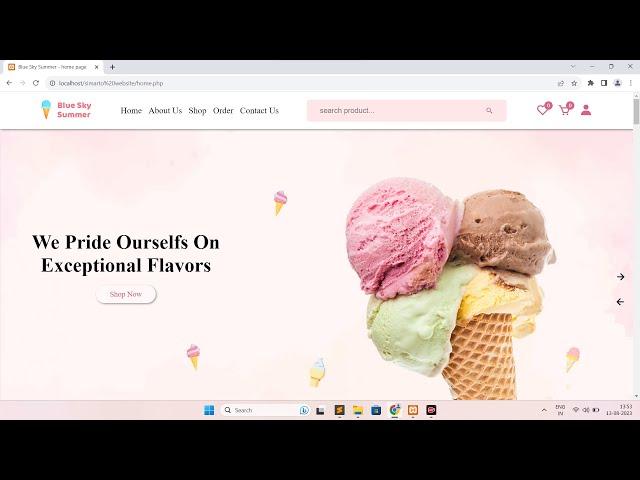 Multipages ice-cream shop website  using html css js php & mysql from scratch admin panel part one