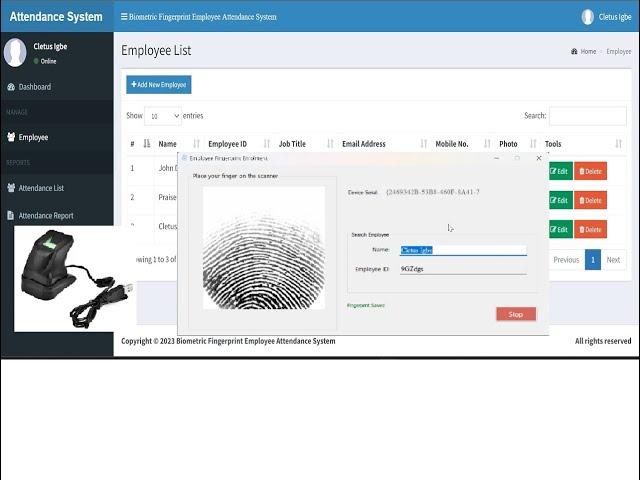 Online Biometric Fingerprint Employee Attendance System in PHP MySQL and C# - ZKTeco 4500