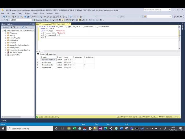 MS SQL covering the where clause specifically multiple conditions AND  and OR.