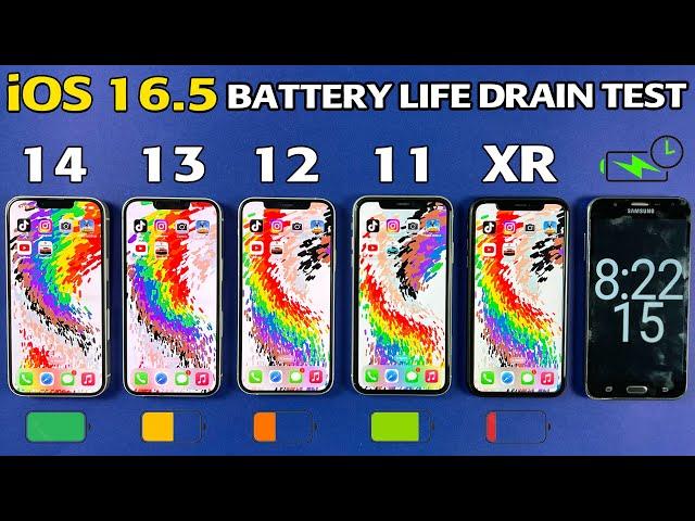 iPhone 14 vs iPhone 13 vs 12 vs 11 vs XR BATTERY LIFE DRAIN TEST in 2023 - iOS 16.5 Battery Test