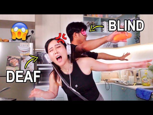 BLIND, MUTE, DEAF COOKING CHALLENGE !? 【Challenge Vlog】