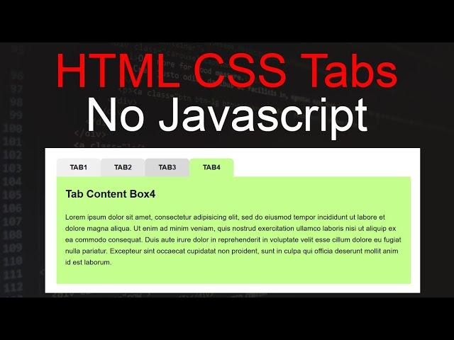 How to create Tabs menu using HTML and CSS | HTML tabs no javascript | css3 tabs menu