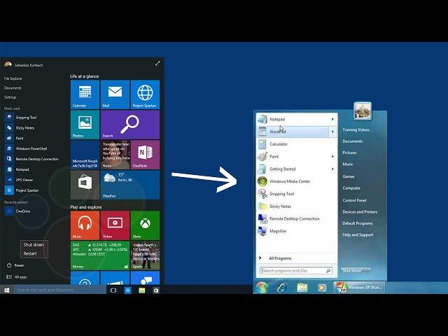 how to change start menu windows 10 to classic view