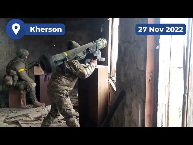 Ukrainian soldiers use FGM-148 Javelin to attack Russian vehicle in Antonovka 
