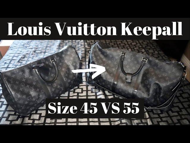 Louis Vuitton Keepall SIZE COMPARISON (Monogram Eclipse 45 vs 55 Duffle Virgil Abloh LV Bandouliere)