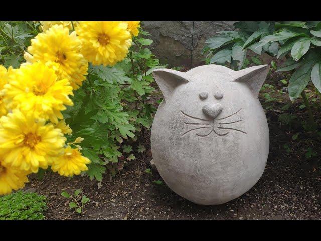Кот из цемента / ФИГУРЫ для сада из цемента бетона своими руками
