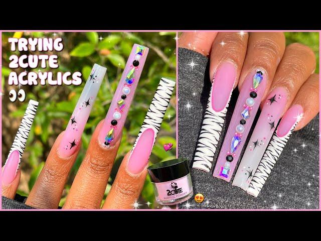 EXTRA LONG PINK ZEBRA FRENCH NAILS | 2CUTE ACRYLICS REVIEW | BEGINNER ACRYLIC APPLICATION