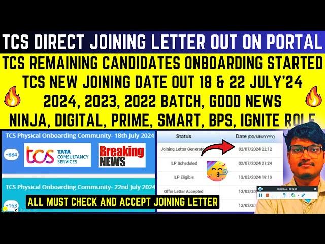 TCS Biggest Announcement, TCS Confirmed Going To Onboarding All Remaining Candidates in 18 & 24 July