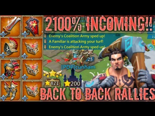 lords mobile: MYTHIC RALLY TRAP VS 2100% BACK TO BACK RALLIES!! RALLY PARTY BAITING K1!!! 