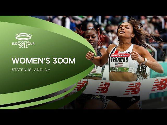 Gabby Thomas returns with 36.21 300m win | World Indoor Tour Gold Staten Island 2022