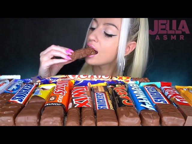 Jella ASMR chocolate candy bars snickers Twix mukbang bites only