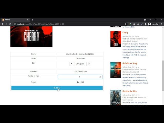 Movie Ticket Booking System in PHP MySQL with Source Code - CodeAstro