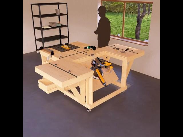 DIY Mobile Garage Workbench Plans, Versatile Station with Miter Saw Area #woodworking #workbench