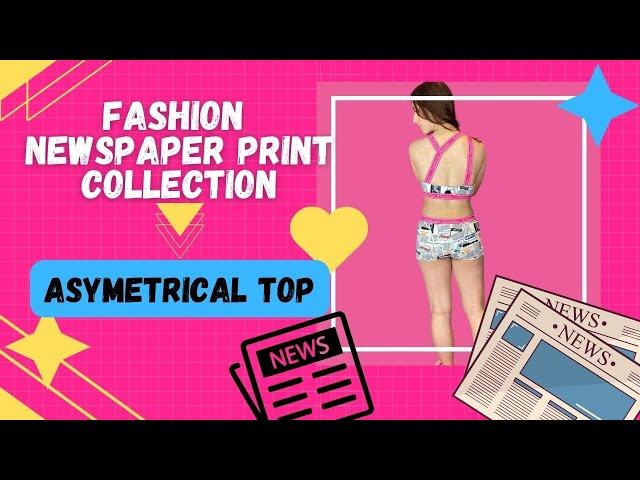 Fashion Newspaper Print High Quality Cool  Asymmetrical Bra Top