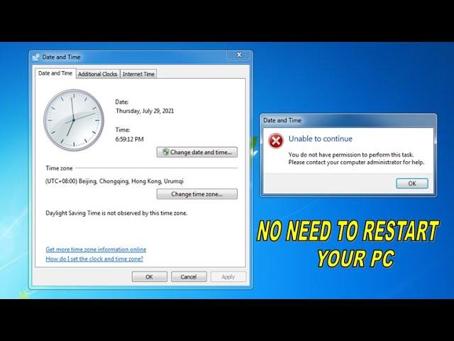 CHANGE TIME AND DATE WITHOUT ADMINISTRATOR PERMISSION "NO NEED TO RESTART YOUR COMPUTER"