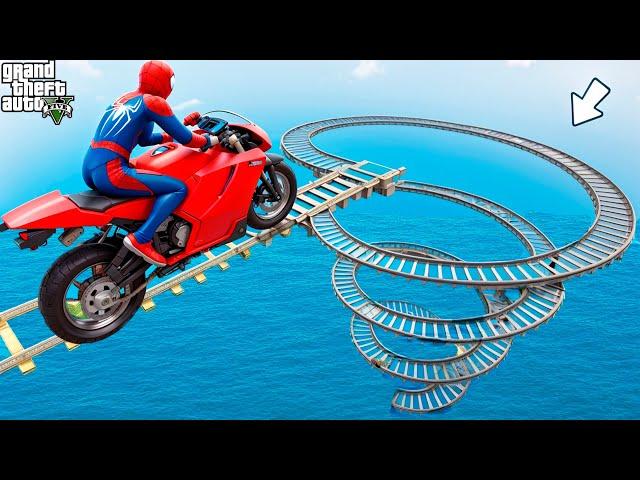 GTA V Mods Stunt Car Racing Challenge By SPIDER-MAN With Amazing Super Car Motocycle Boats and Plane