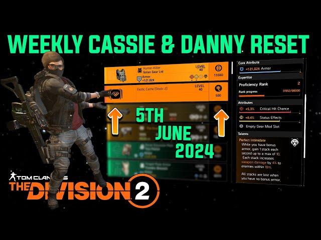 The Division 2 "WEEKLY CASSIE MENDOZA & DANNY WEAVER RESET (LEVEL 40)" June 5th 2024