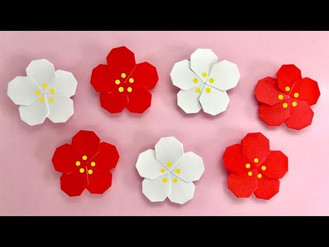 折り紙 超簡単！可愛い 梅の花 折り方 Origami Easy Cute Plum blossom Paper Craft DIY お正月 冬 Japanese apricot 종이접기 매화꽃