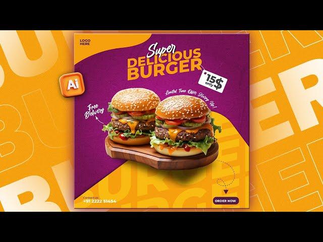 Illustrator CC Tutorial | Modern Burger Poster Design 