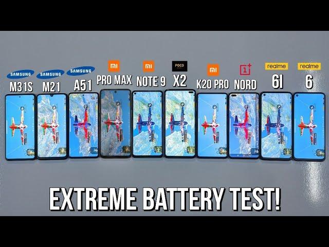 Samsung M31S, M21, A51, Realme 6i, 6, Note 9, 9Pro Max, POCO X2, K20 Pro, NORD EXTREME BATTERY TEST!