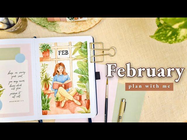 February 2024 Bullet Journal Setup • PLAN WITH ME 🪴 Cozy Botanical / Plant  Monthly BuJo Theme