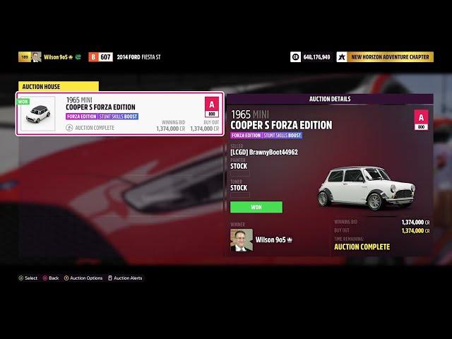 1965 Mini Cooper S Forza Edition (FE) Forza Horizon 5 Auction House Snipe