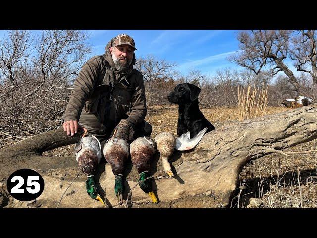 Late Season Mallard Duck Hunting On an Icy Open Lake Point