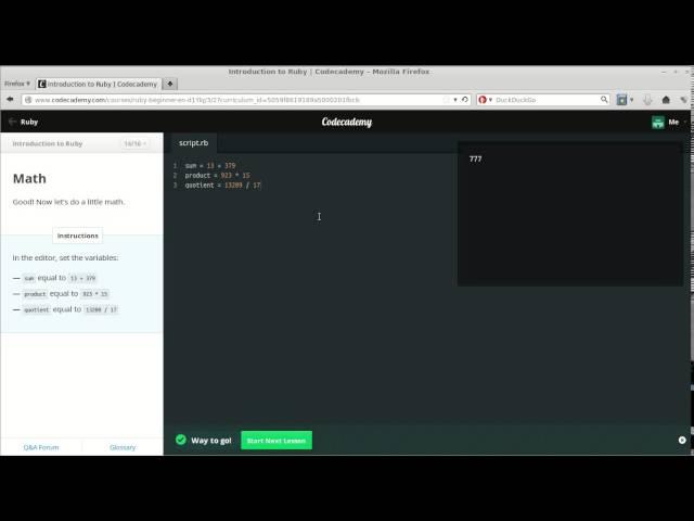 Codecademy Introduction to Ruby 14/16: Math