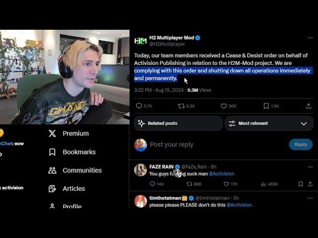 xQc reacts to Activision Sending "Cease & Desist Order" at Modern Warfare 2 Mod Project