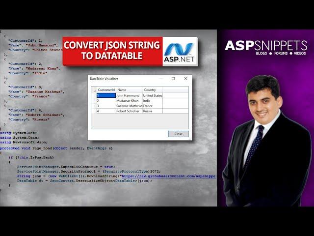 Convert JSON string to DataTable in ASP.Net