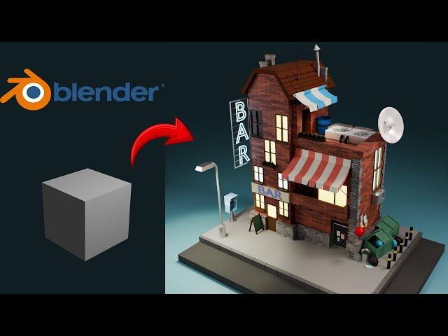Low Poly Building in Blender - 3D Modeling Timelapse